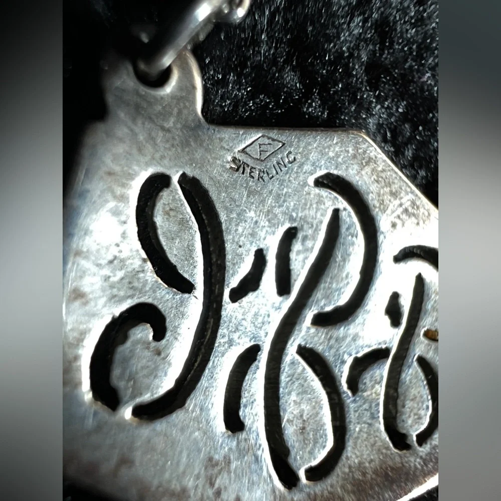 Antique Sterling Silver marcasite Tie bar cufflinks Art Decor monogram set RSG